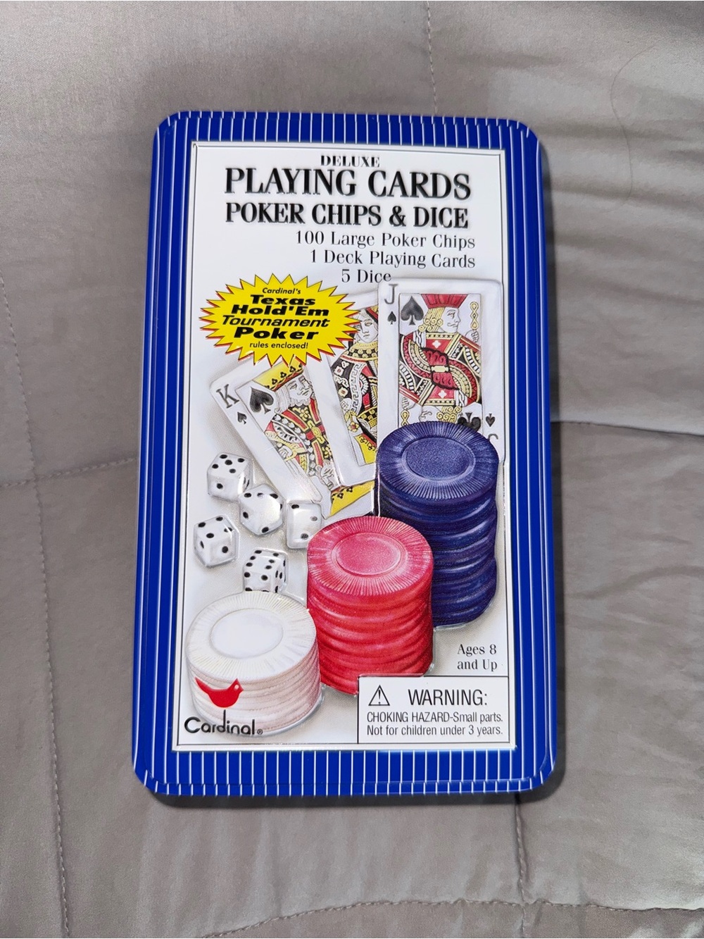 Deluxe Playing Cards, Poker Chips & Dice Set - White, Red, Blue